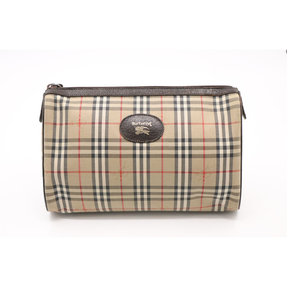 Burberrys Authentic Clutch Bag Nova Check Canvas Leather Beige Brown Pouch - Picture 1 of 13
